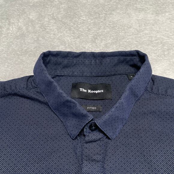 The Kooples Shirt Mens Large Blue Polka Dots Print Skull Button Smart Casual